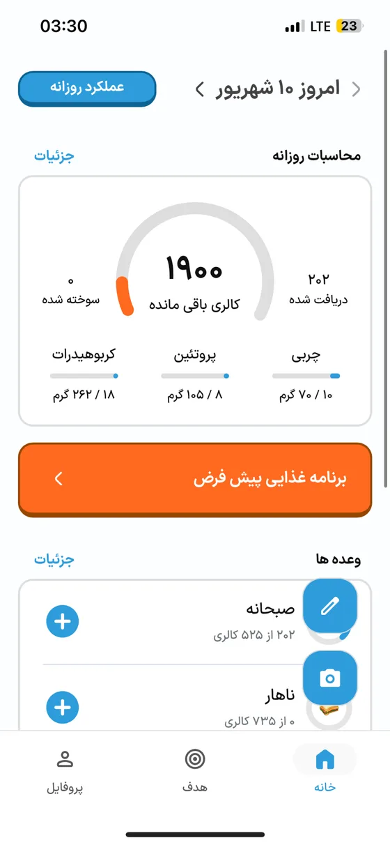 نمای واقعی اپ هویج؛ کالری روزانه، ماکروها و وعدههای غذایی